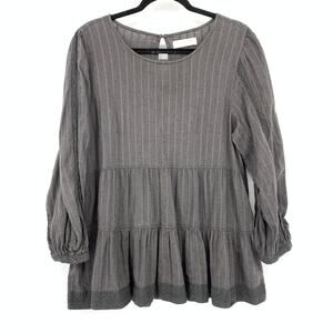 Lucky Brand Long Sleeve Tiered Ruffle Hem Blouse Womens Size Large Gray